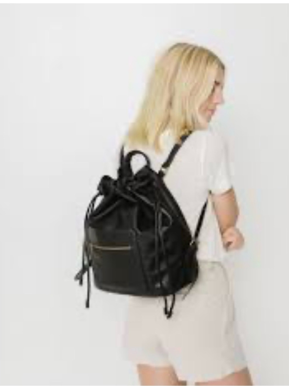 "Fawn Design Drawstring Bucket Bag Backpack
Diaper Bag" NWOT BLACK
